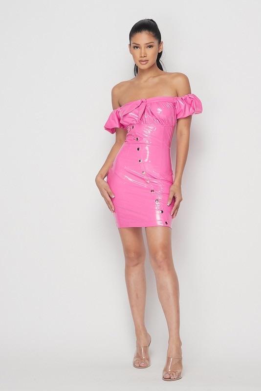 BUBBLE GUM LATEX DRESS - TRESLUSH