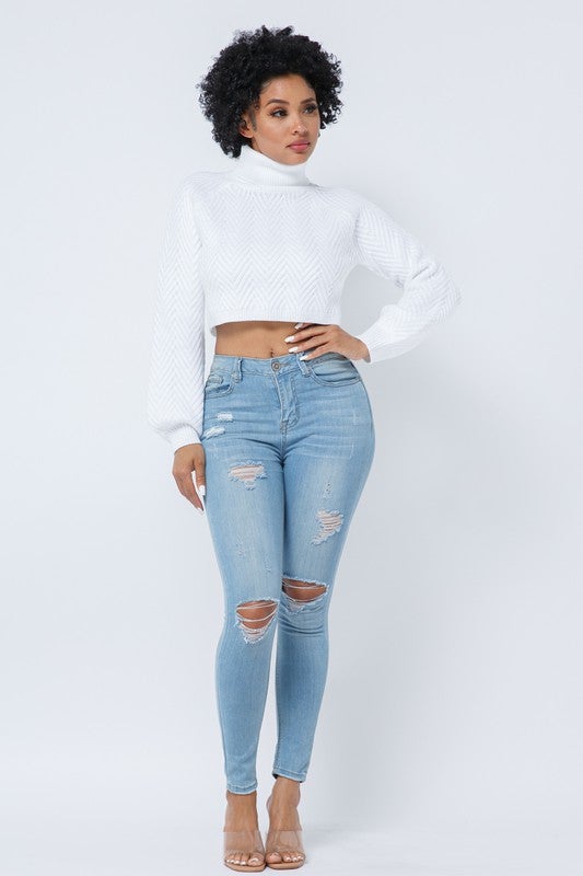 CHEVRON TURTLENECK SWEATER- CREAM - TRESLUSH