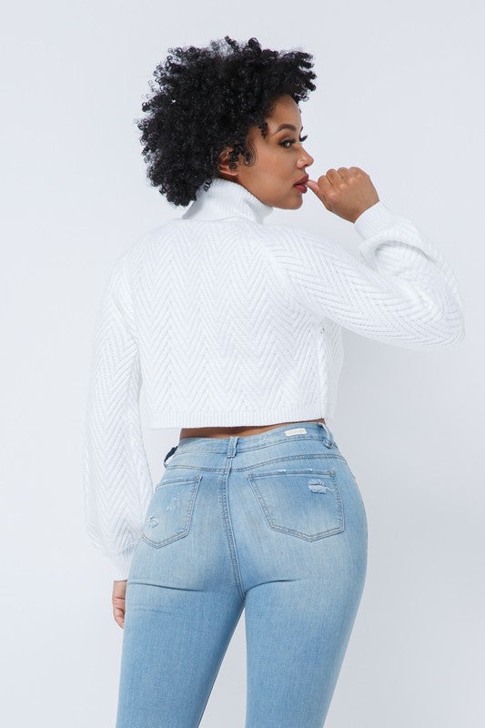 CHEVRON TURTLENECK SWEATER- CREAM - TRESLUSH