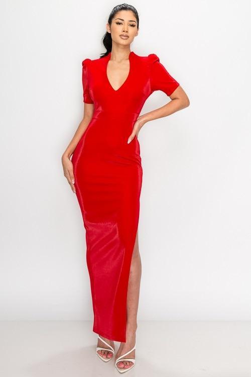 ELIZA SPLIT DRESS - RED - TRESLUSH
