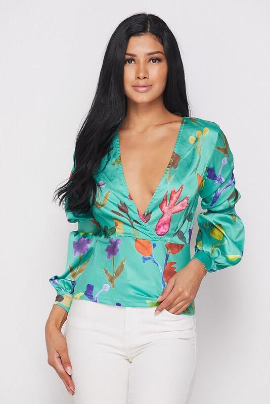 FLAVA FLORAL TOP - GREEN - TRESLUSH