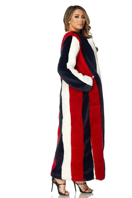 MULTI COLOR STRIPED FUR COAT - TRESLUSH