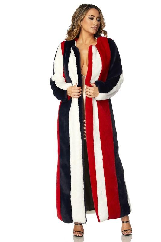 MULTI COLOR STRIPED FUR COAT - TRESLUSH