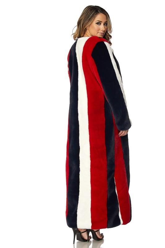 MULTI COLOR STRIPED FUR COAT - TRESLUSH