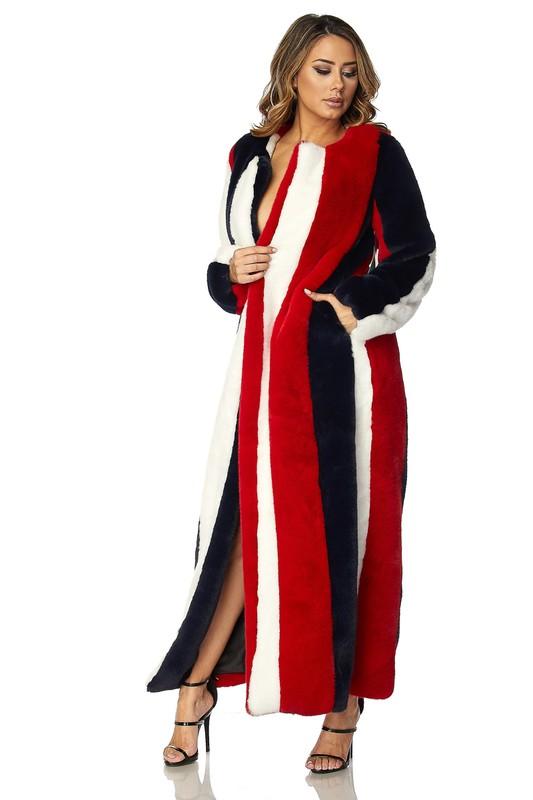 MULTI COLOR STRIPED FUR COAT - TRESLUSH