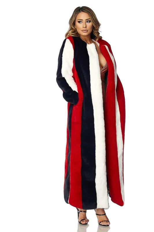 MULTI COLOR STRIPED FUR COAT - TRESLUSH