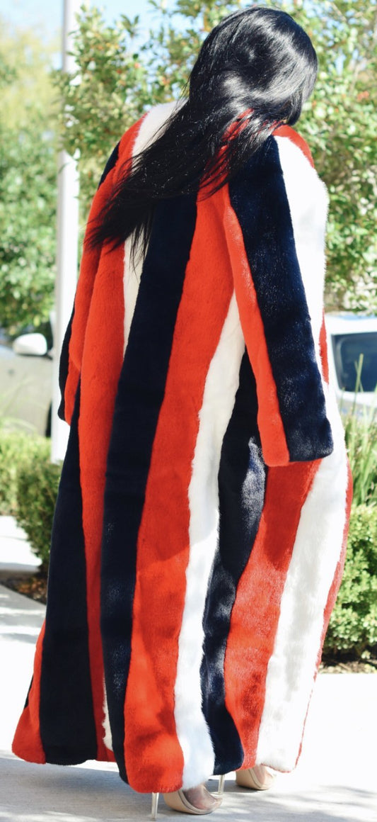 MULTI COLOR STRIPED FUR COAT - TRESLUSH