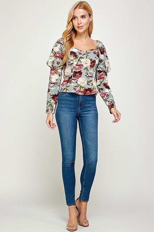Printed Volume Sleeve Top- Black - TRESLUSH