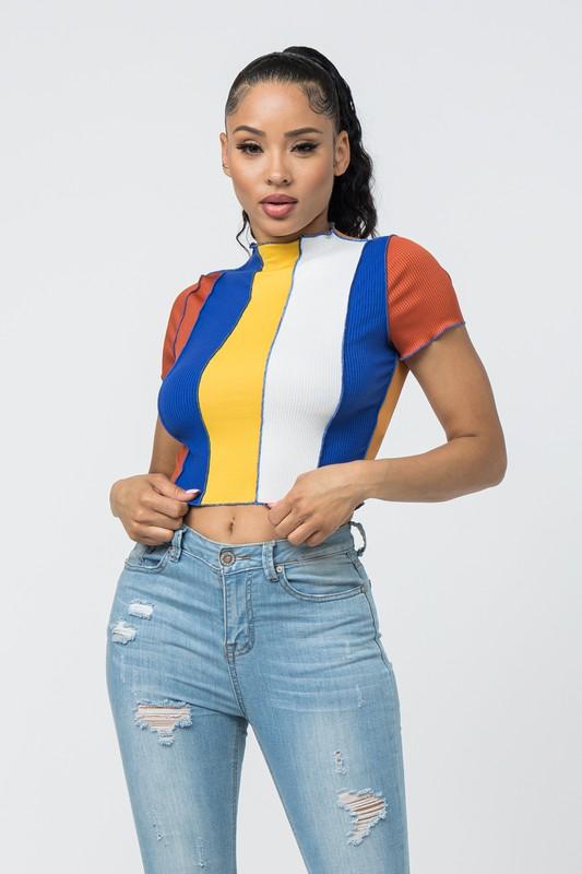 Rib Color Block Crop Top - TRESLUSH