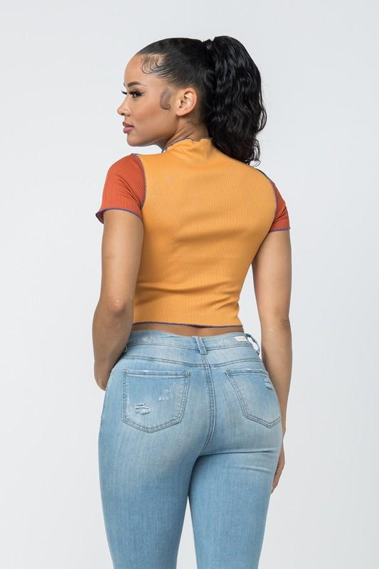 Rib Color Block Crop Top - TRESLUSH