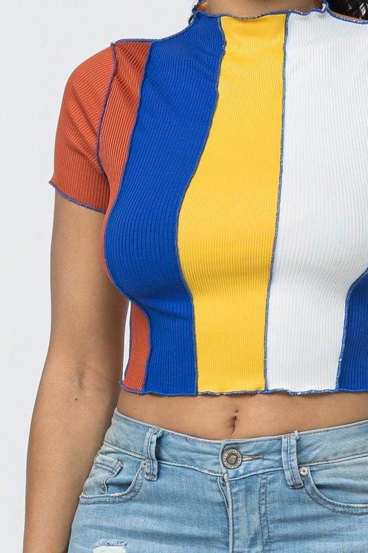 Rib Color Block Crop Top - TRESLUSH