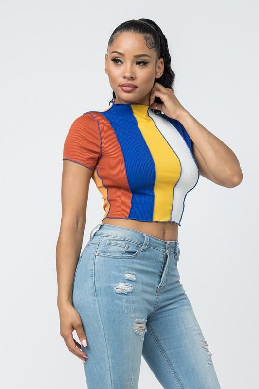 Rib Color Block Crop Top - TRESLUSH