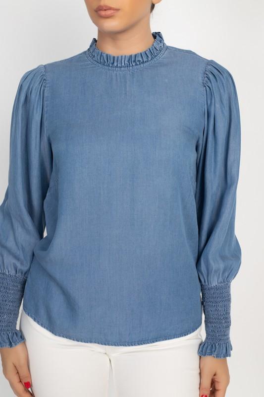 Ruffle Trim Denim Top - TRESLUSH