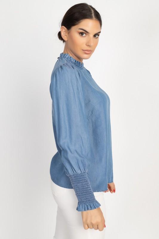 Ruffle Trim Denim Top - TRESLUSH