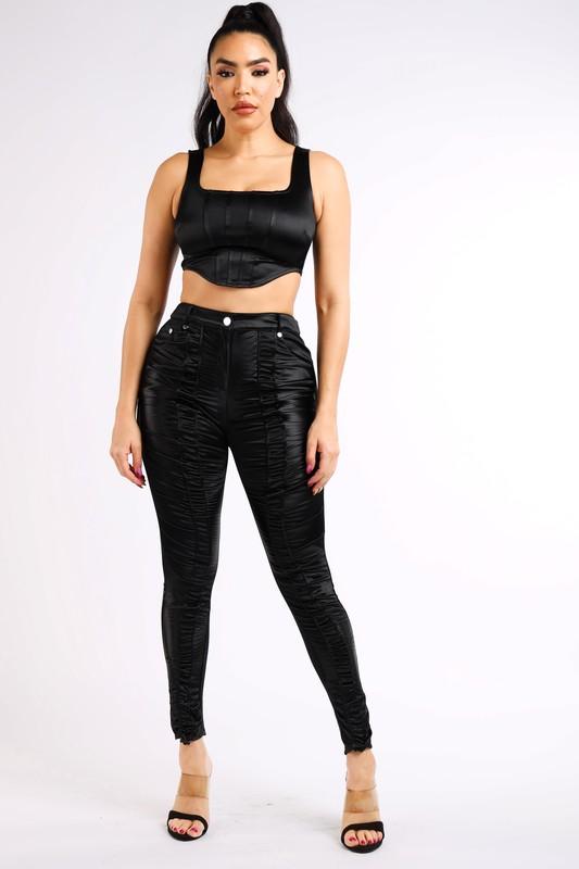 SHIRRING PANTS - BLACK - TRESLUSH